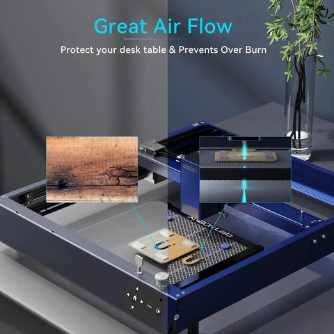 Honeycomb Laser Bed 400x400mm Working Table With Aluminum Panel for XTool D1 D1 Pro showing airflow and smoke evacuation