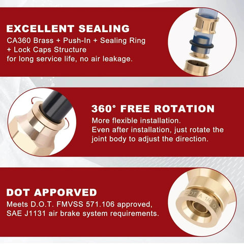 1/4 Inch Quick Push To Connect Brass Union Straight Fitting High Quality DOT Approved For Tube OD X NPT Thread Air Line Adapter