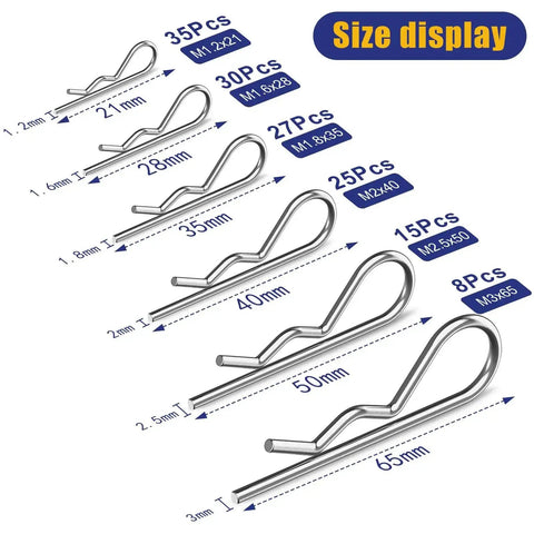 140 Piece Cotter Pin Set With 6 Sizes Durable Zinc Plated R Clips For Mechanics Lawn Mowers And RV Owners Heavy Duty