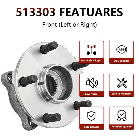 Front Wheel Bearing And Hub Assembly 513303 Pair For 2009 2014 Subaru Forester 2008 2014 Impreza 2013 2014 WRX XV Crosstrek front view
