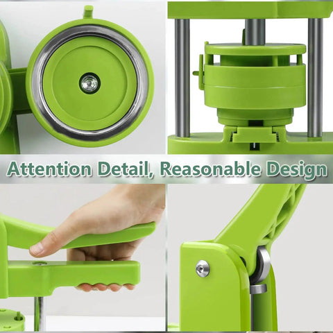 Happizza 75mm green button maker kit with press handle, circle cutter, and button parts