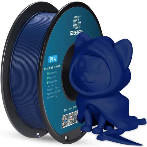 Navy Blue 1.75mm Matte PLA Filament 1kg Spool For 3D Printing with smooth finish, shown with blue 3D printed cat model