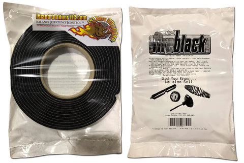 Fireblack hi-temp smoker gasket roll, self-stick, 15 ft, 1/2 in x 1/8 in, black; front and back packaging views