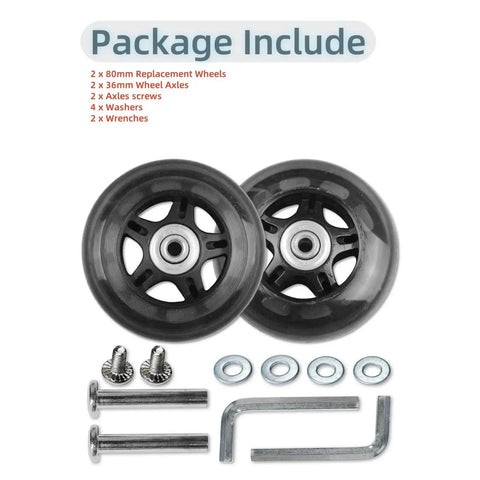 Package of 80mm PU Replacement Luggage Wheels with ABEC-7 Bearings for Suitcases, Duffel Bags, Trolley Bags, Inline Skates.