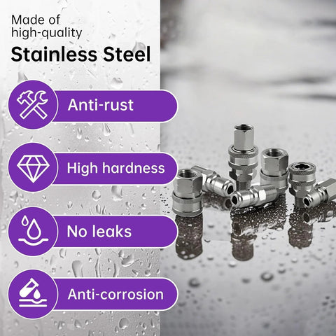 Stainless steel 3/8 in quick-connect fittings set, 4-piece with male and female adapters for pressure washers