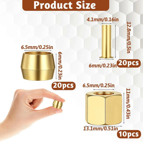 Brass One Quarter Inch Compression Fittings Assortment Kit With Sleeves Ferrules And Nuts For Air Water Fuel Oil And Inert Gases