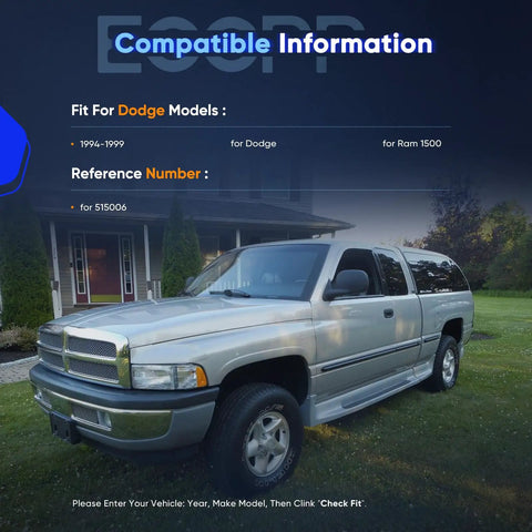 Silver Dodge Ram 1500 parked on grass, showcasing compatible information for front wheel hub bearing set for 1994-1999 4x4 without ABS.