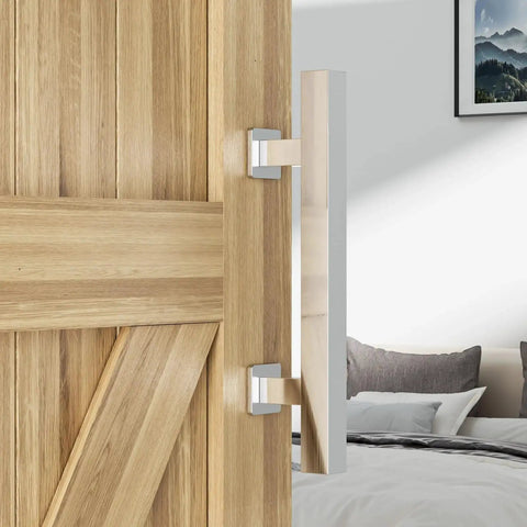 12 Inch Stainless Steel Barn Door Handle Sliding Door Pull Flush Double Sided Finger Pull Square Brushed Finish Heavy Duty installed
