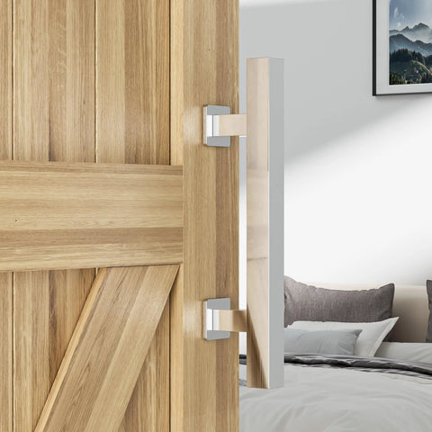 Installed Stainless Steel Barn Door Handles 10 Inch Sliding Door Pull Flush Handle Double Sided Square Brushed Finish