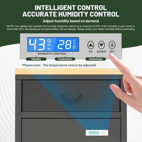 Control panel of 180L 3D Printer Filament Storage Cabinet With Built In Dehumidifier For 40 Rolls Nylon PLA ABS TPU Industrial Sealed Dry Cabinet Keeps Humidity In Check Like A Boss With 60W Drying Power And Under 8W Avg Energy Use Black