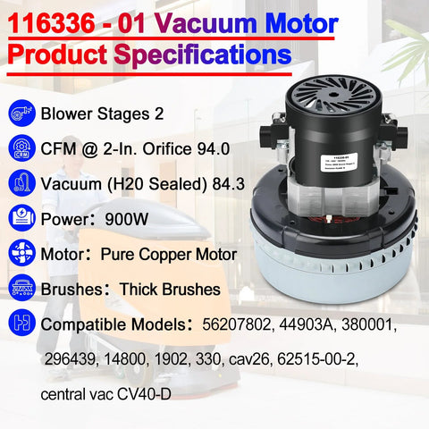 Atsmk 116336-01/116336-00 120V vacuum motor, two-stage, high efficiency, with gasket, mounted on round blower housing