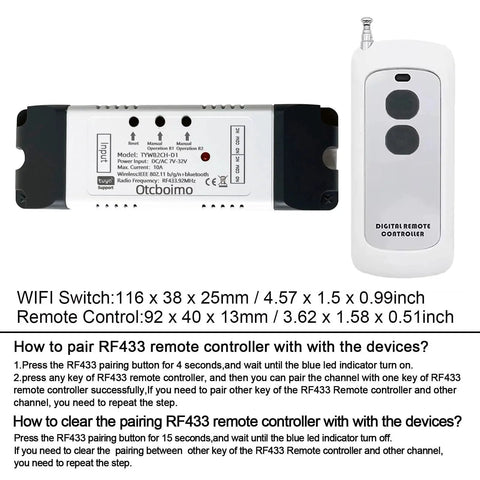 Smart WiFi Linear Actuator Controller With Forward And Reverse Relay For DIY Home Automation Tuya App Control And RF433MHz Remote