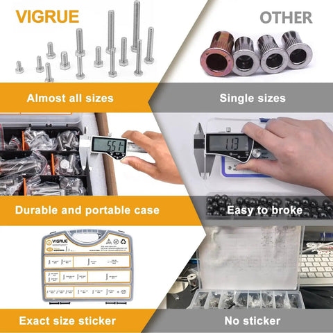 Heavy Duty 304 Stainless Steel Hex Bolts Kit With 405 Pieces Includes 1/4-20 3/8-16 5/16-18 Bolts In 3 Inch Long Options And 14 SAE Sizes From 3/4 Inch To 3 Inches Perfect For Auto Marine And Home DIY Projects With Rust Resistant Corrosion Proof Build, displayed in durable case with exact size sticker