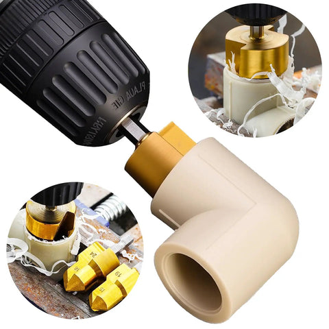 Pro Grade PPR Pipe Threading and Reaming Tool Kit for Plumbing Projects, drill threader attached to PVC pipe with reaming bit set