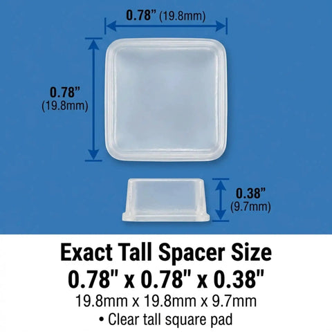 Clear Tall Square Self Adhesive Rubber Feet Pads 0.78 Inch Wide By 0.38 Inch High exact size diagram