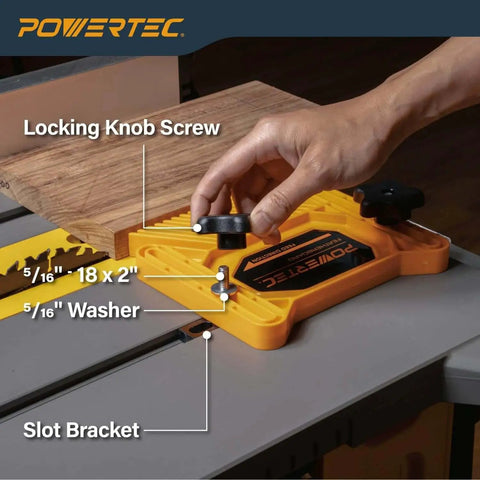 Pro Grade Universal Tandem Featherboards For Table Saw Router Table And Band Saw By POWERTEC with T slot bolts in use