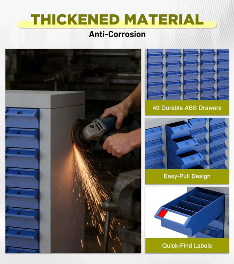 40 Drawer Small Parts Cabinet For Bolts And Nuts, Heavy Duty Steel Frame With ABS Drawers, Laser Welding Process Shown