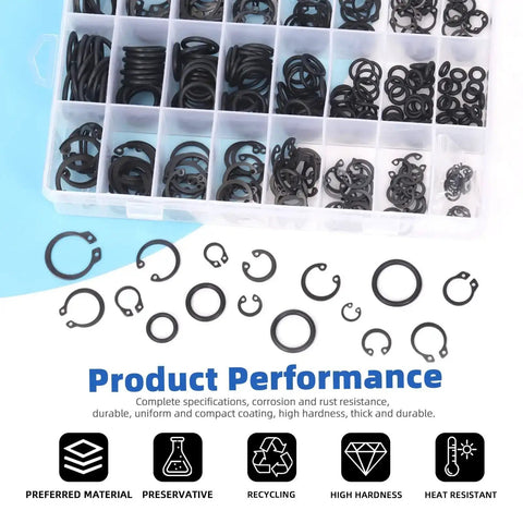 499 Piece External And Internal Retaining Ring Kit With 8 Sizes Metric O Rings Snap Circlips And Short Pick And Hook Set In Durable Plastic Storage Box For Easy Install Or Removal