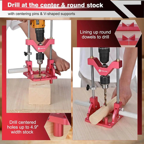 Heavy Duty Portable Drill Guide For Straight Holes And 0 To 60 Degree Angle Drilling, Drill Press Adapter For Hand Drill in use