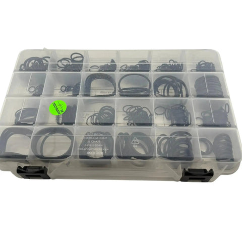 Hoser’s Combo Kit For Hydraulic Boss Flat Face Flange O Ring Assortment in clear plastic case with compartments