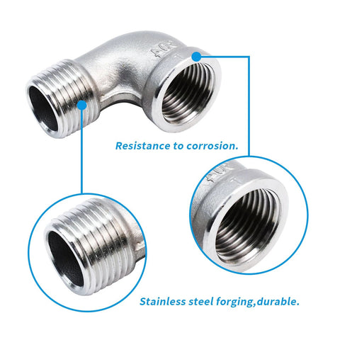 S SYDIEN 304 stainless steel 90-degree elbow pipe fitting, 1/2 inch NPT, female x male