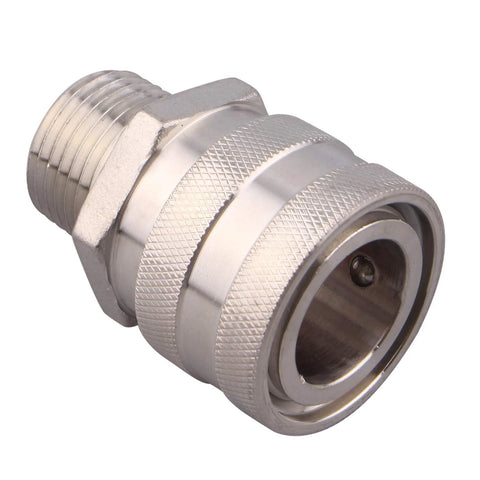 Stainless steel quick-disconnect coupling, knurled body, 1/2 in pipe thread for home brewing