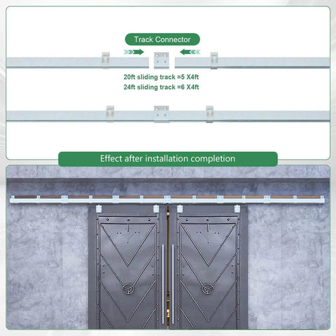24Ft Exterior Box Track Barn Door Hardware Kit Heavy Duty Wall Mount For Outdoor Use Supports Up To 330 Lbs Hang 2 Doors