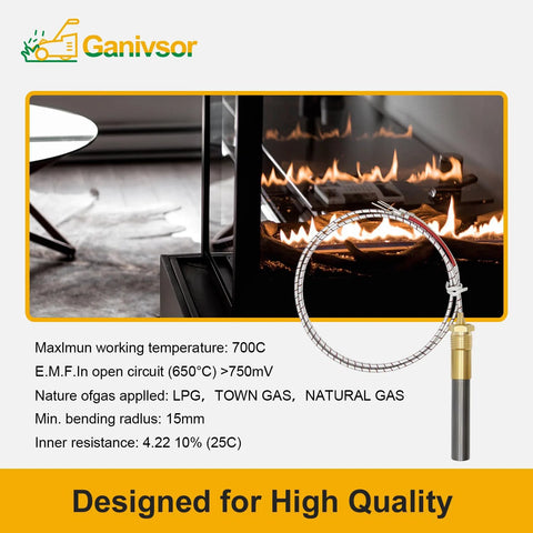 Ganivsor 24-inch aluminum thermopile with braided coil and brass sensor tip for gas fireplace