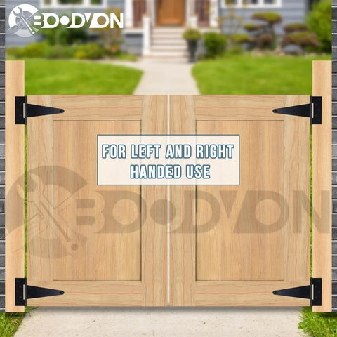 Wooden gate with black 10 Inch T Strap Gate Hinges In Black Powder Coated Finish Heavy Duty Tee Hinges For Wooden Fences And Yard Gates