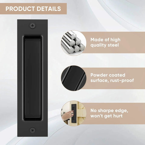 8 Inch Flat Black Barn Door Finger Pull Handle Sliding Door Hardware Solid Heavy Duty Recessed Door Handle For Barn Doors Cabinets And Furniture Flush Mount Look Rust Resistant Carbon Steel