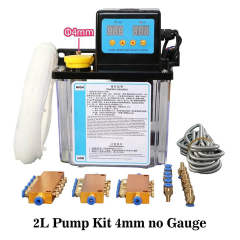 2L CNC Lubrication Pump System Kit With Dual Voltage AC220V AC110V 4mm And 6mm Line Options Automatic Oil Grease Pump For CNC Machine Tools Plug And Play
