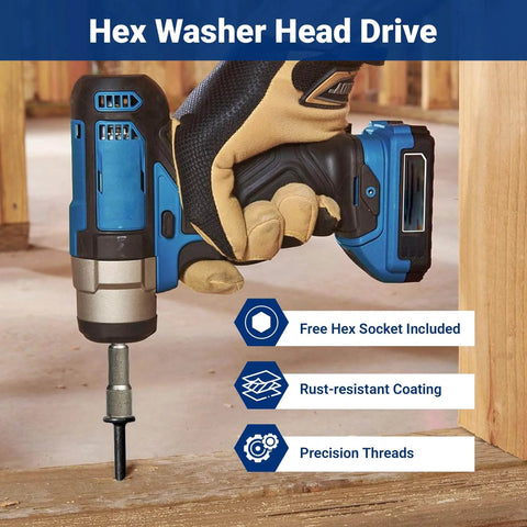 Power drill driving 10 Inch Structural Wood Screws Size 14 Lag Screws, 50 Pack, Beefy Heavy Duty Deck And Timber Screws