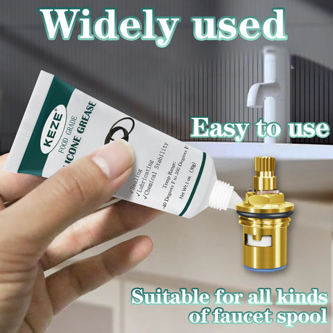 KEZE silicone grease, 1 oz tube, food-grade lubricant for faucets and O-rings; 3-pack close-up of hand squeezing tube.