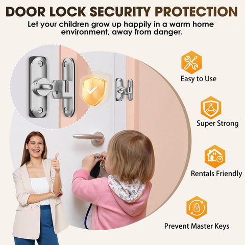 Child demonstrating use of 90 And 180 Degree Barn Door Lock And Latch In Zinc Alloy With Rust Proof Coating for security.
