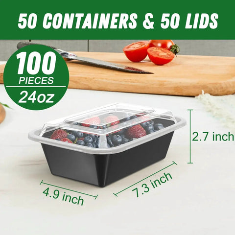 Fifty Pack Of Hundred Piece 24 Oz Meal Prep Containers With Lids Reusable Durable Leakproof And Food Safe Microwave Freezer And Dishwasher Safe