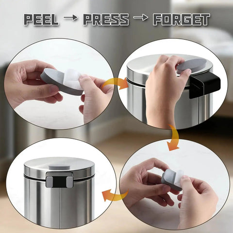 Installation process of Six Pack Adhesive Wall Guard Bumpers For Trash Cans Round And Square Grey on metal trash can.