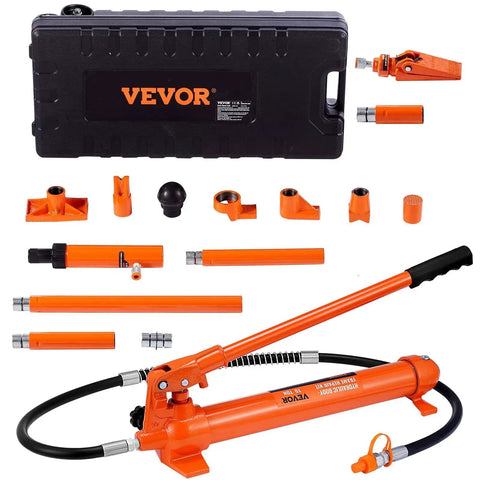 10 Ton Porta Power Hydraulic Kit With Pump 4.6 Ft Hose Bent Frame Repair Tool components and carrying case