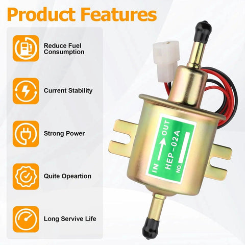 12V Inline Fuel Pump Low Pressure Transfer For Motorcycle Carburetor Lawn Mower Gas Or Diesel Engine Universal 2.5-4 Psi