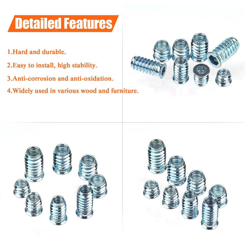 DIY Ready 148 Piece Threaded Inserts Kit For Wood With 1/4-20, 5/16-18, 3/8-16 Coarse Threads And Included Hex Wrench displayed
