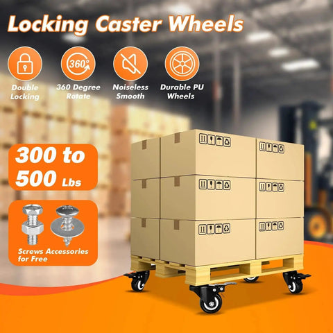 Heavy Duty 1.5 Inch Caster Wheels Set Of 12 With Polyurethane Silent Rolling Wheels on a loaded pallet in warehouse