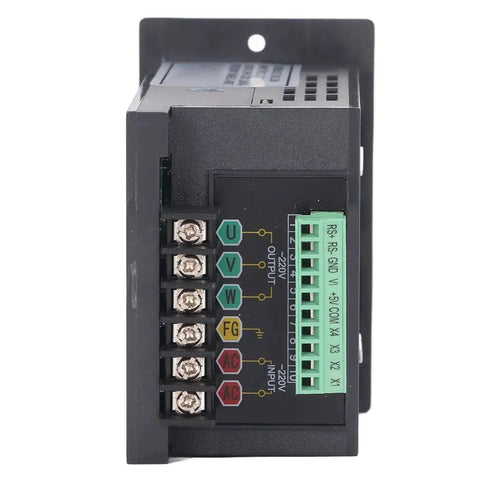 Side view of 90W VFD Inverter For AC Motors 176 To 264V 7A Single To Three Phase Converter showing input and output connections.