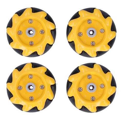 Dope Omni Directional Mecanum Wheels For DIY Robot Car With 48mm Rubber Coated Wheels And 8mm Axle, 2 Pairs, Yellow and Black