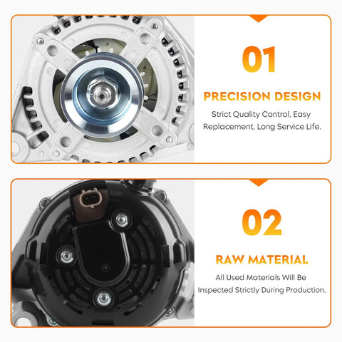 High Output 160Amp Beefed Up Alternator Replacement For Durango 3.7L 4.7L 2001 Through 2006; close-up of front and back views