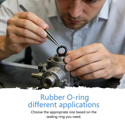 Man using tweezers to place O-ring from Massive 1020 Piece O Ring Assortment Kit With 20 Metric Sizes Nitrile Rubber O Rings on machinery part
