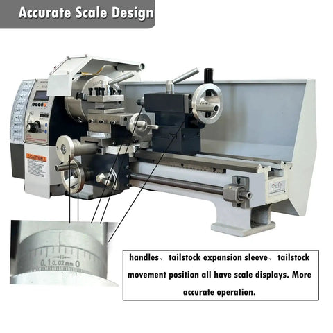 Gearless 8x32 Metal Lathe With Double Chuck For Imperial And Metric, Panel Controlled Auto Change, Belt Drive, Low Noise Wood Turning Lathe Machine, Great For Home Shop INTSUPERMAI front view