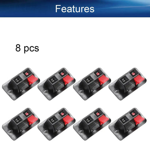 8 pcs 8-Piece 2-Way Speaker Terminal Block With Spring Push Release Connector 2-Position Amplifier Terminal Test Clip Set in black and red
