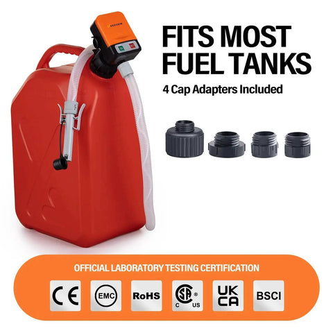 Portable Fuel Transfer Pump With Auto Stop Sensor And Overflow Protection, Kit With 4 Tank Adapters, 4AA Battery Powered, Delivers 3.2 GPM