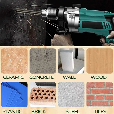 Eccentric Drill Bit Set 10 Piece Three Sixteenths To One Half Inch For Masonry Concrete Tile Glass Brick Plastic Cement Wood With Durable Storage Case Pro DIYers Black shown in use on various materials