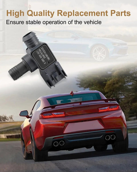 Power brake booster pressure sensor, black plastic, close-up view.