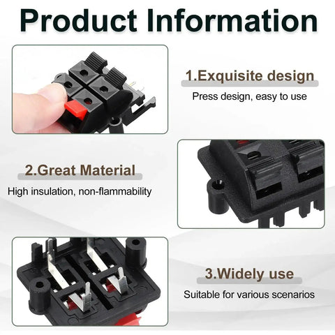 4 Way Spring Terminal Clip Push Release Connector Plate Jack Socket Speaker Terminal Strip Block Test Clip WP4-03B 2 Pieces